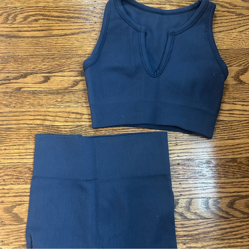 Amazon Navy Blue Ribbed Workout Set